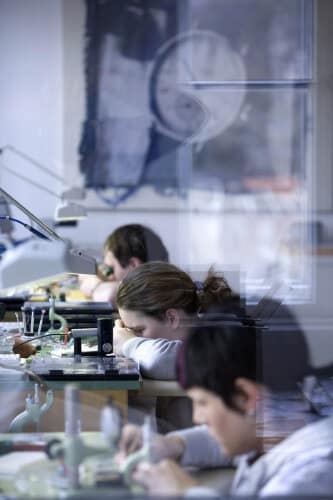 Watchmakers making Nomos Glashutte Ludwig timepieces