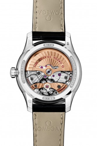 Omega De Ville Annual Calendar – Platinum on leather strap - ref 431.93.41.22.04.001 - caseback Omega De Ville Annual Calendar – Platinum on leather strap