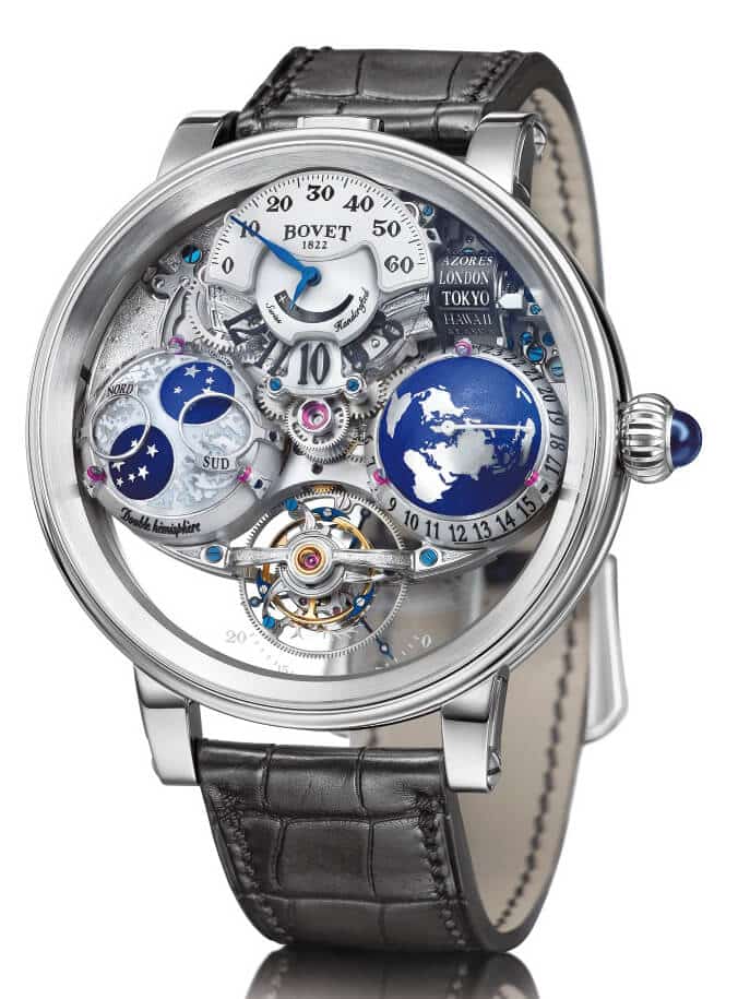 Bovet Récital 18 Shooting Star watch with tourbillon, jumping hours, retrograde minutes, hemispheric universal worldwide time and hemispheric precision moon phase