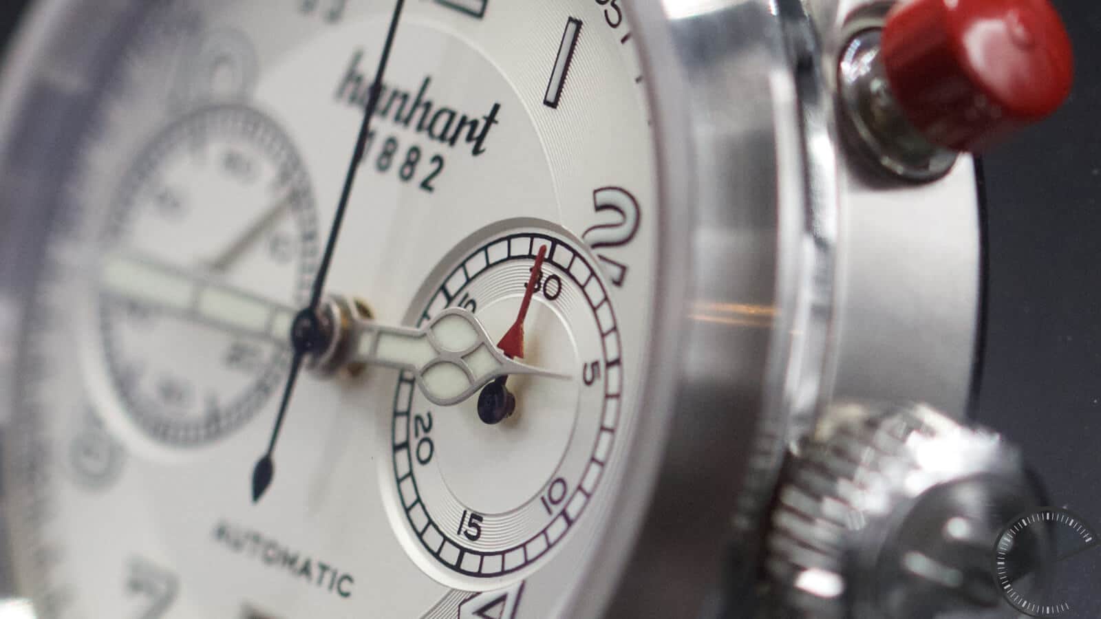 Hanhart Pioneer MonoControl silver dial - bicompax chronograph with monopusher