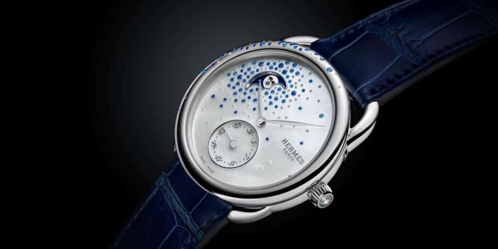 Hermès Arceau Petite Lune Jeté de diamants et saphirs