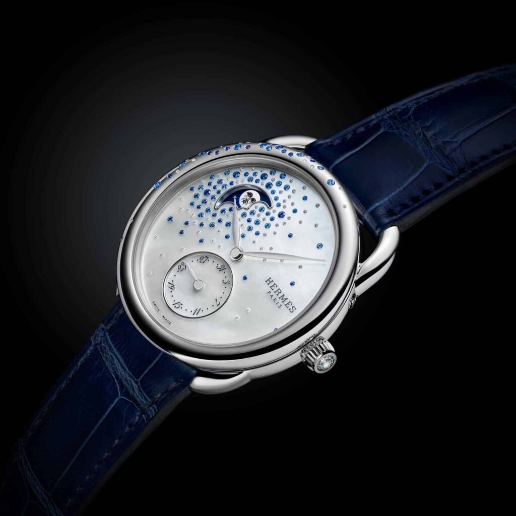 Hermès Arceau Petite Lune Jeté de diamants et saphirs