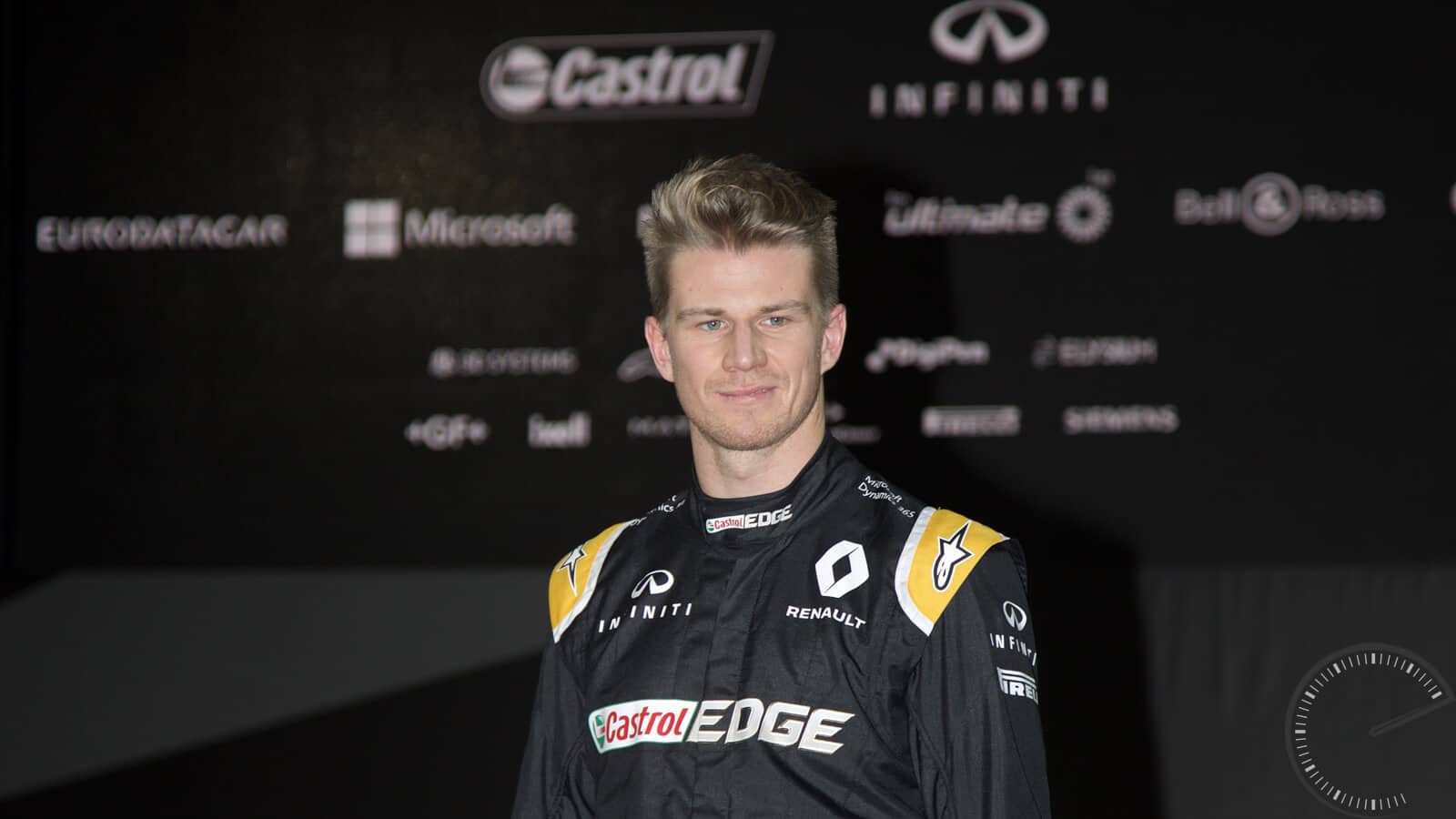 Image of Nico Hulkenberg at launch of Renault F1 RS17