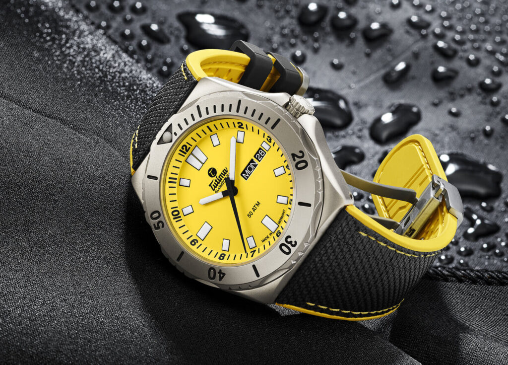 Tutima M2 Seven Seas in signal orange and yellow